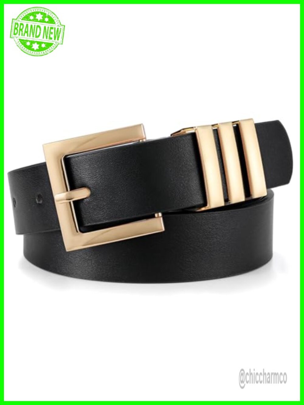 XZQTIVE Plus Size Women's PU Leather Belt with Square Gold Buckle